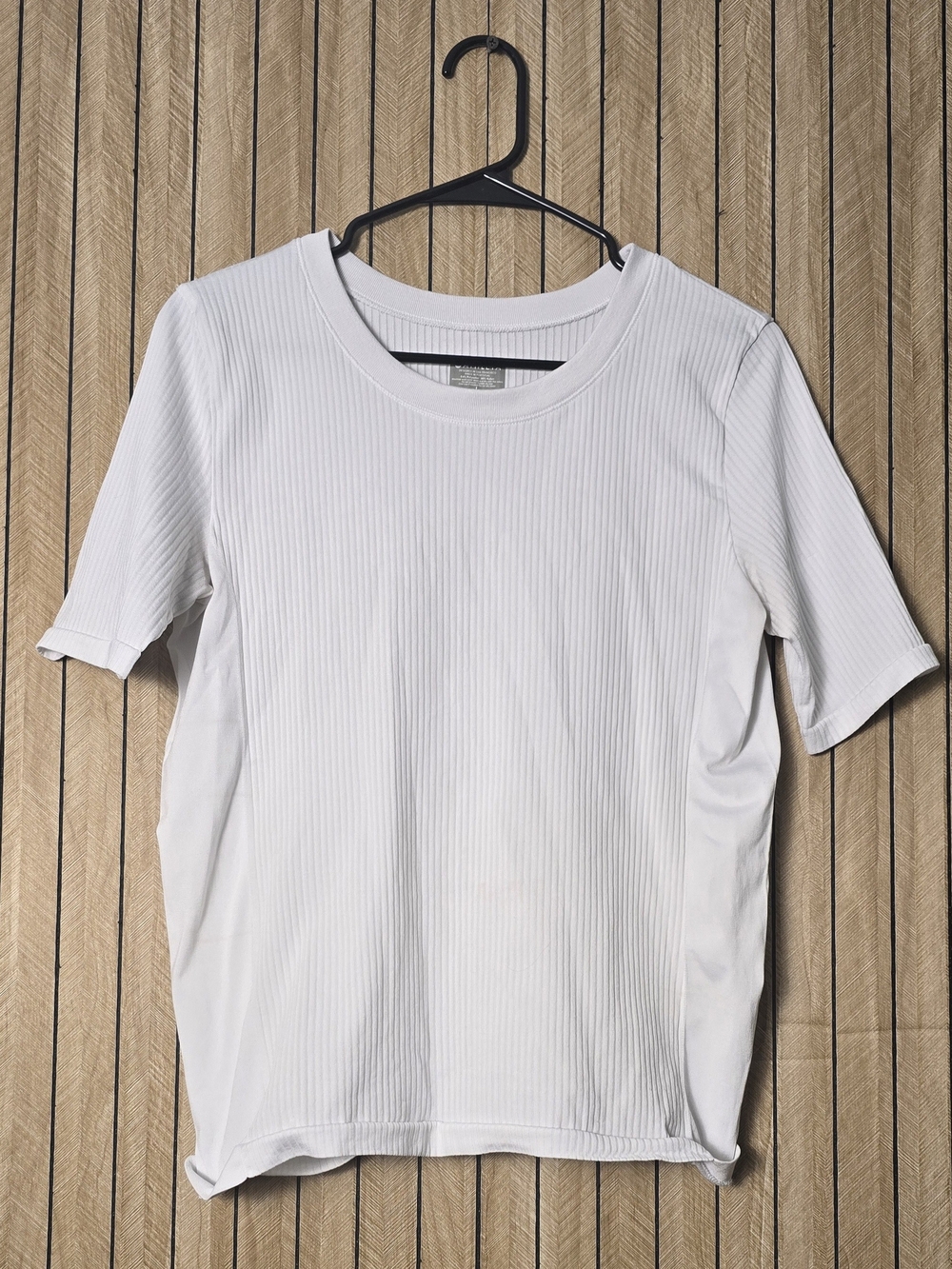 Athleta White Ribbed Short Sleeve Crew Tee